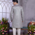 Regal Grey Embroidered Art Silk Indo-Western Set with Teal Kurta for Wedding