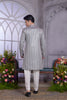 Regal Grey Embroidered Art Silk Indo-Western Set with Teal Kurta for Wedding