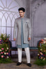 Regal Grey Embroidered Art Silk Indo-Western Set with Teal Kurta for Wedding