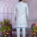 Refreshing Sky Blue Embroidered Art Silk Indo-Western Set with Matching Kurta for Wedding