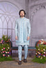 Refreshing Sky Blue Embroidered Art Silk Indo-Western Set with Matching Kurta for Wedding