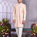 Luxury Peach Embroidered Art Silk Indo-Western Kurta Set for Wedding