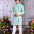Fantastic Sea Green Embroidered Art Silk Indo-Western Kurta Set for Wedding