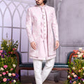 Handsome Pink Embroidered Art Silk Indo-Western Kurta Set for Wedding