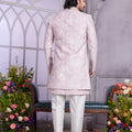 Handsome Pink Embroidered Art Silk Indo-Western Kurta Set for Wedding