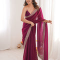 Luxury Magenta Pink Organza Saree Designer Embroidered Border