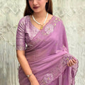 Lavender Organza Saree with Floral Embroidery Designer Blouse