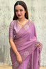 Lavender Organza Saree with Floral Embroidery Designer Blouse