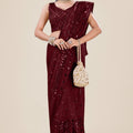 Wine Maroon Net Saree with Heavy Sequins Embroidery Designer Blouse