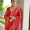 Elegant Red Cotton Silk Saree with Traditional Woven Border