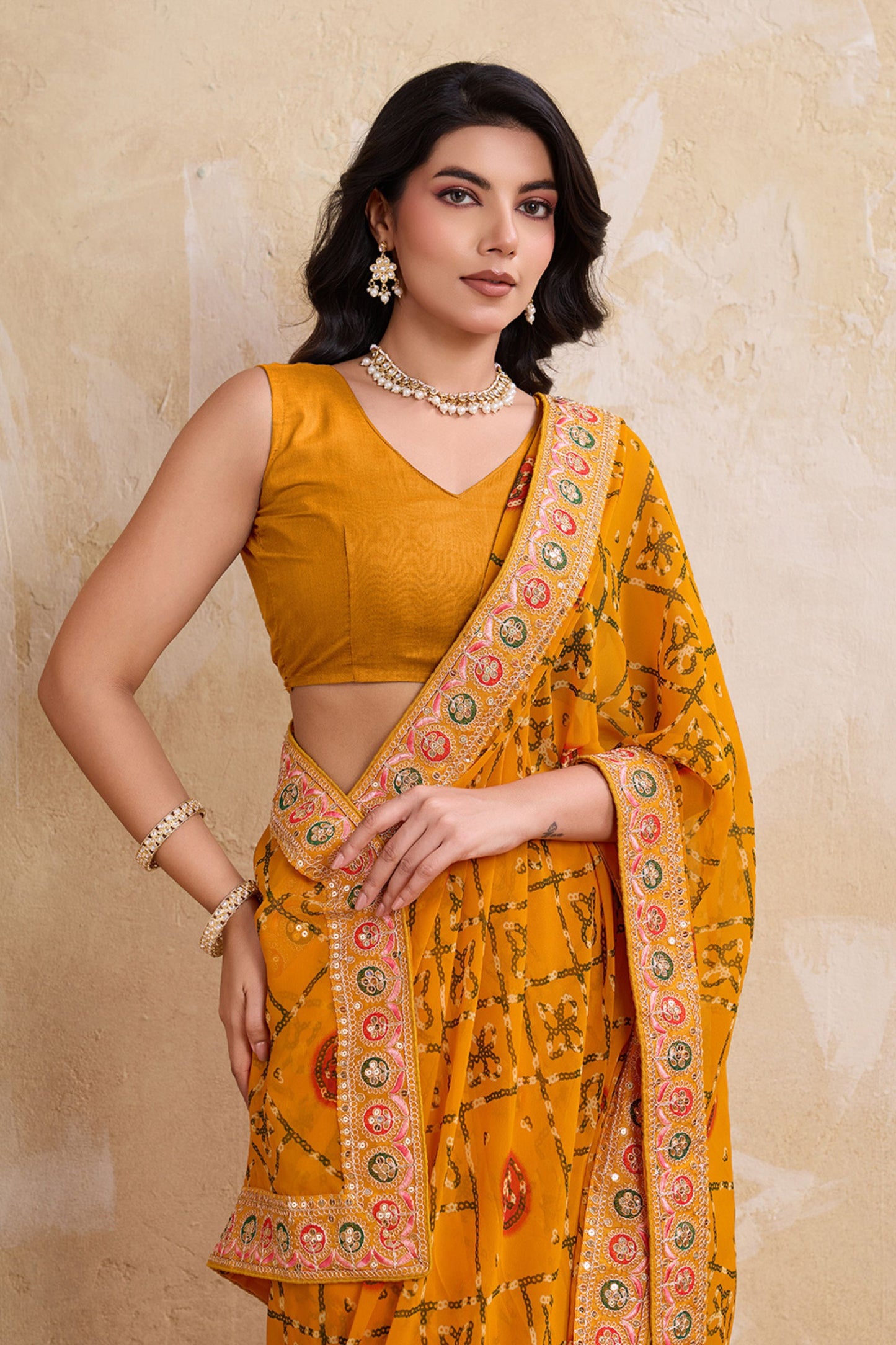 Mustard Yellow Printed Saree Traditional Motif Design Decorative Border