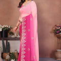 Pink Ombre Georgette Saree with Embroidered Border Work
