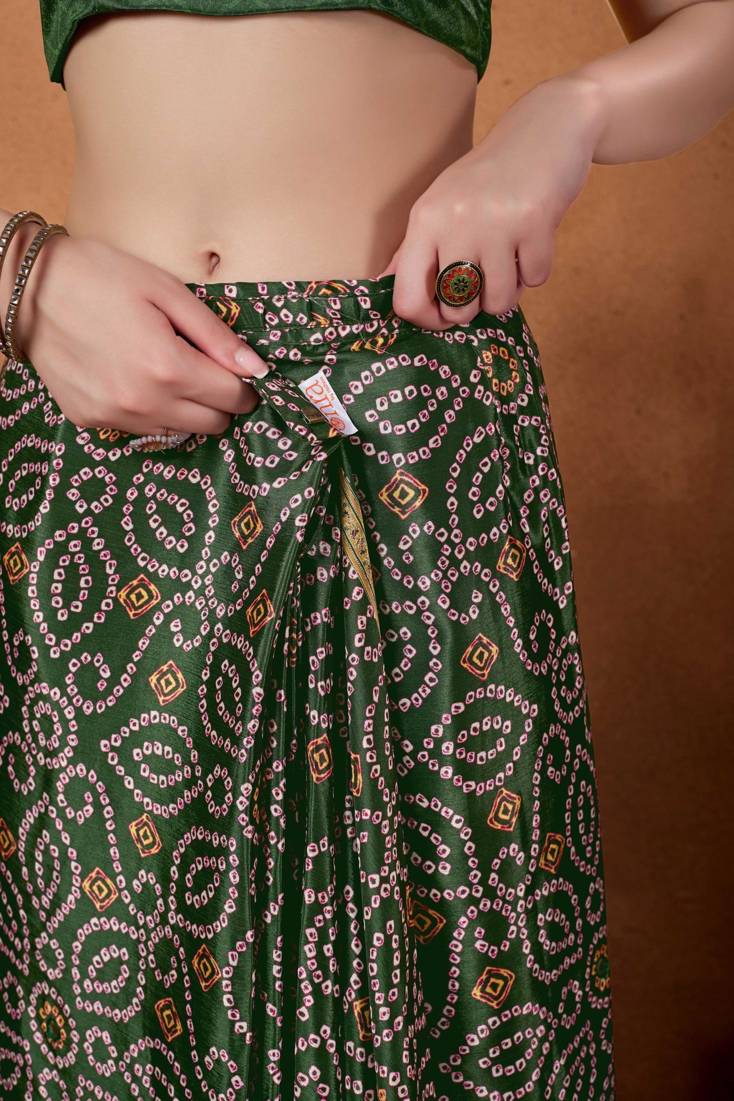 Green Bandhani Print Saree with Designer Pallu Wear Saree