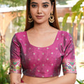 Bottle Green Silk Saree Pink Border Multicolor Peacock Zari Weaving Work