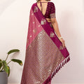 Rani Pink Wine Kanjivaram Silk Saree with Rich Gold Zari Border