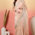 Peach Embroidered Net Saree with Designer Border Party Wear Saree