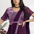 Deep Wine Purple Designer Saree with Sequins Embroidered Blouse