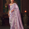 Lavender Silk Saree and Contrasting Wine Blouse