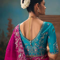 Magenta Designer Saree with Silver Embroidery Teal Blue Blouse