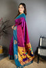 Magenta Teal Blue Soft Silk Paithani Saree Peacock Designer Pallu