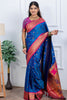 Royal Blue Kanjivaram Silk Saree with Pink Border Gold Zari Butti Work
