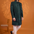 Luxury Dark Green Indo Western Sherwani for Men With Designer Jacquard Jacket