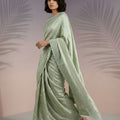 Pastel Green Silk Saree with Embroidered Border Designer Blouse