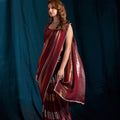 Maroon Satin Silk Saree with Metallic Zari Designer Party Wear