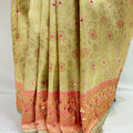 Pastel Green Banarasi Silk Saree with Peach-Pink Embroidered Pallu