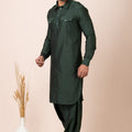 Elegant Dark Green Viscose Pathani Kurta Salwar Set for Men