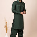 Elegant Dark Green Viscose Pathani Kurta Salwar Set for Men