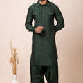 Elegant Dark Green Viscose Pathani Kurta Salwar Set for Men