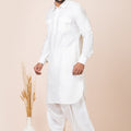 Classic White Viscose Pathani Kurta Salwar Set for Men