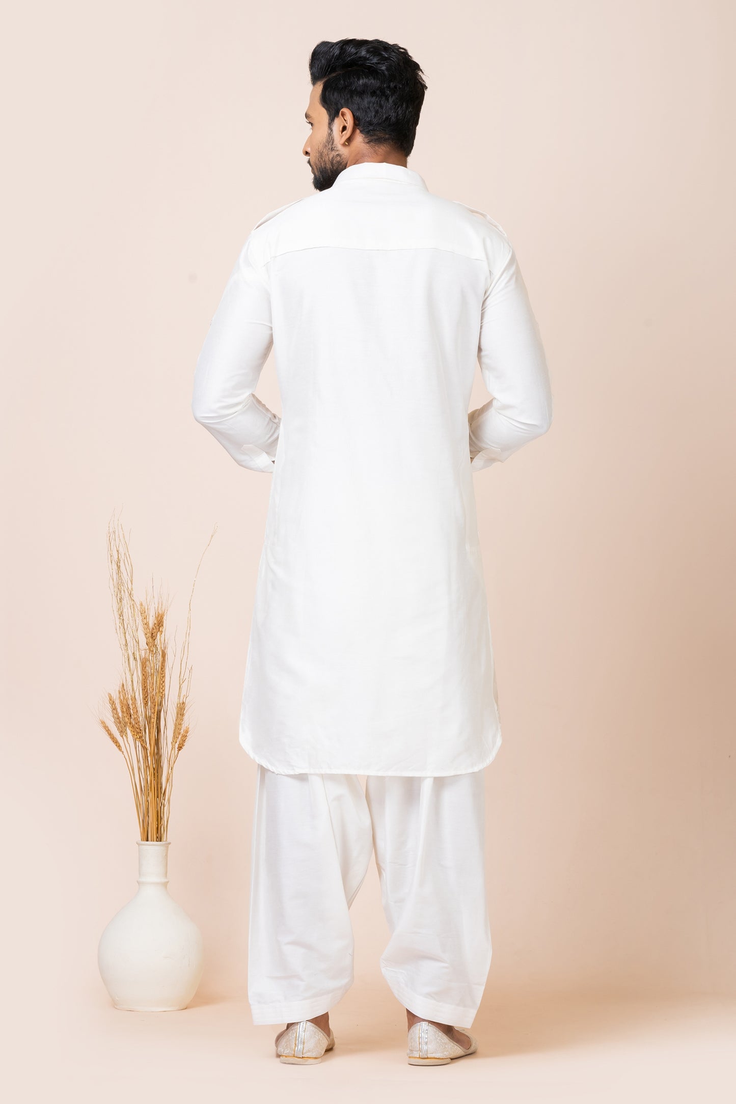 Classic White Viscose Pathani Kurta Salwar Set for Men