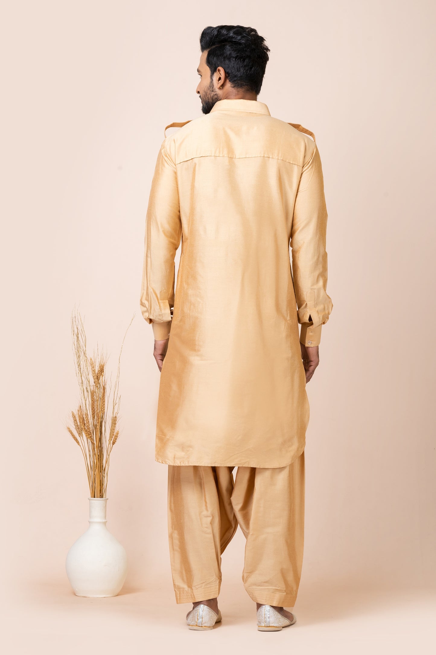 Stunning Beige Viscose Pathani Kurta Salwar Set for Men