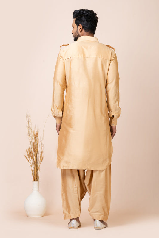 Stunning Beige Viscose Pathani Kurta Salwar Set for Men