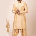 Stunning Beige Viscose Pathani Kurta Salwar Set for Men