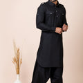 Trendy Black Viscose Pathani Kurta Salwar Set for Men