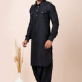Trendy Black Viscose Pathani Kurta Salwar Set for Men