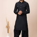 Trendy Black Viscose Pathani Kurta Salwar Set for Men