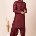 Traditonal Maroon Viscose Pathani Kurta Salwar Set for Men