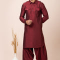 Traditonal Maroon Viscose Pathani Kurta Salwar Set for Men