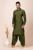 Superb Olive Green Viscose Pathani Kurta Pajama for Men