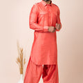 Impressive Orange Color Viscose Pathani Kurta Pajama for Men