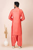 Impressive Orange Color Viscose Pathani Kurta Pajama for Men