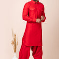 Handsome Red Color Viscose Pathani Kurta Pajama for Men