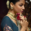 Mint Green Silk Saree with Floral Embroidered Border Designer Blouse