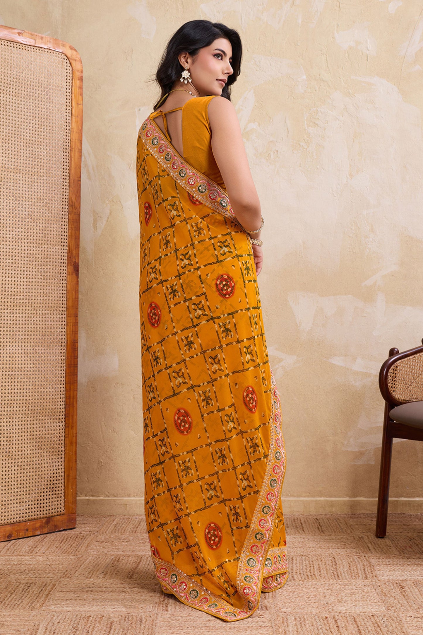 Mustard Yellow Printed Saree Traditional Motif Design Decorative Border