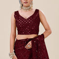 Wine Maroon Net Saree with Heavy Sequins Embroidery Designer Blouse