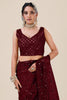 Wine Maroon Net Saree with Heavy Sequins Embroidery Designer Blouse